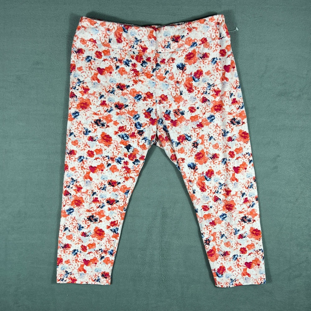 Time and Tru Womens Leggings XXL (20) Multi Floral Capri Cropped Stretch Pants